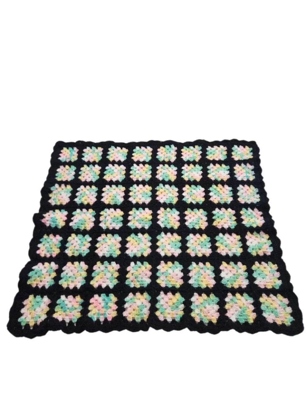 Handmade Baby Chrochet Granny Sqaure Pastel Pinks Blues Afghan Blanket Throw
